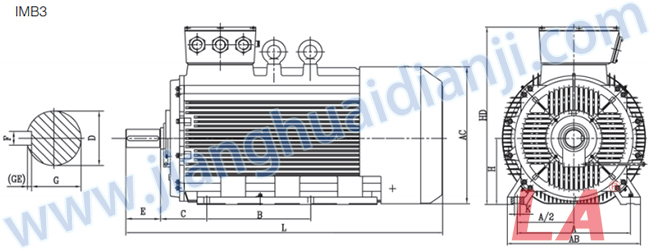Y2系列低压大功率三相异步电动机外形及安装尺寸图IMB3 - 六安江淮电机有限公司