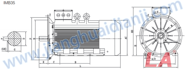 Y2系列低压大功率三相异步电动机外形及安装尺寸图IMB35 - 六安江淮电机有限公司