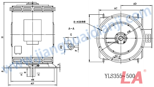 YLS系列高压立式三相异步电动机外形及安装尺寸图(YLS355-630 IP23 6KV) - 六安江淮电机有限公司
