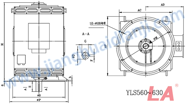 YLS系列高压立式三相异步电动机外形及安装尺寸图(YLS450-630 IP23 10KV) - 六安江淮电机有限公司