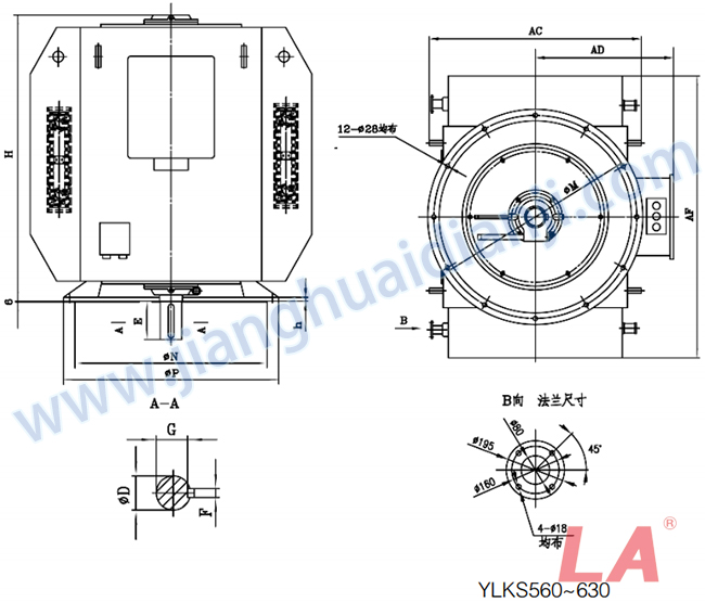 YLKS系列高压立式三相异步电动机外形及安装尺寸图(YLKS355-630 IP23 6KV) - 六安江淮电机有限公司