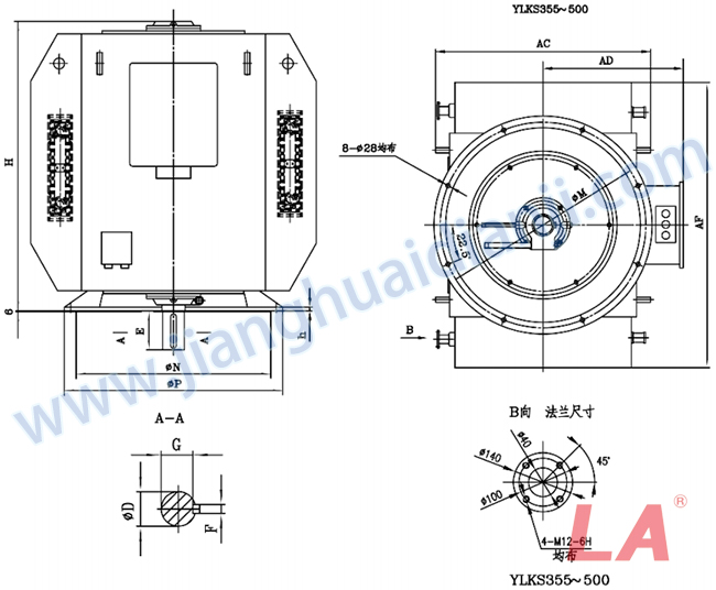 YLKS系列高压立式三相异步电动机外形及安装尺寸图(YLKS450-630 IP23 10KV) - 六安江淮电机有限公司