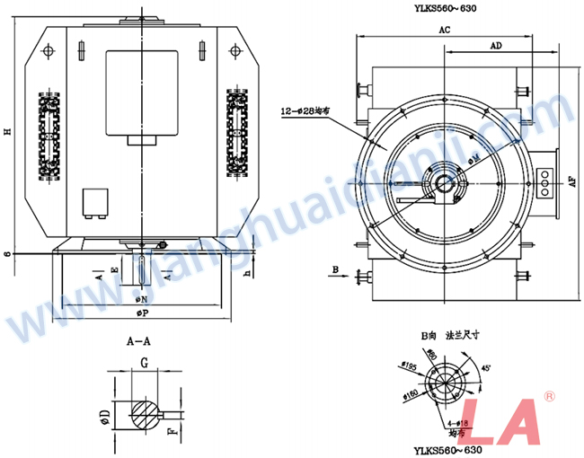 YLKS系列高压立式三相异步电动机外形及安装尺寸图(YLKS450-630 IP23 10KV) - 六安江淮电机有限公司