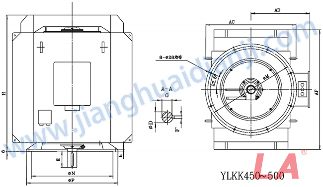 YLKK系列高压立式三相异步电动机外形及安装尺寸图(YLS355-630 IP23 6KV) - 六安江淮电机有限公司