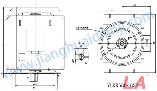 YLKK系列高压立式三相异步电动机外形及安装尺寸图(YLS355-630 IP23 6KV) - 六安江淮电机有限公司
