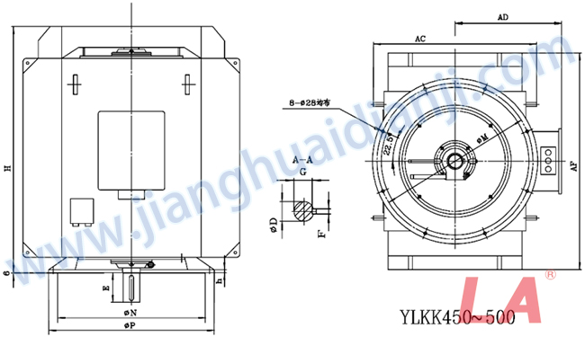 YLKK系列高压立式三相异步电动机外形及安装尺寸图(YLS450-630 IP23 10KV) - 六安江淮电机有限公司
