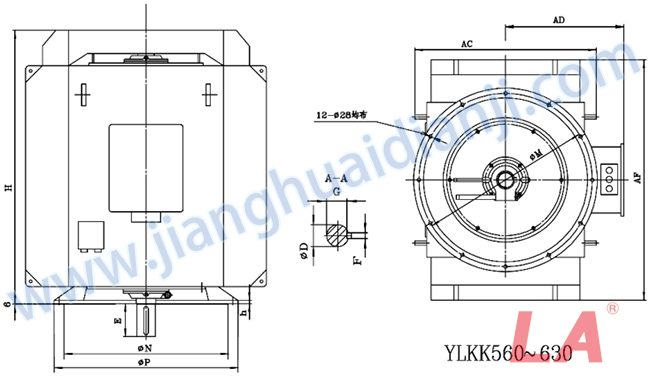 YLKK系列高压立式三相异步电动机外形及安装尺寸图(YLS450-630 IP23 10KV) - 六安江淮电机有限公司