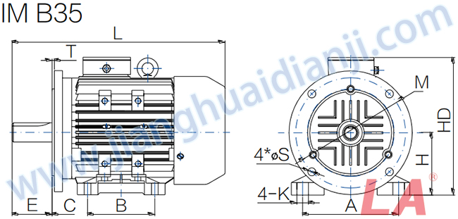 YE2系列高效率三相异步电动机外形及安装尺寸图IMB35 - 六安江淮电机有限公司